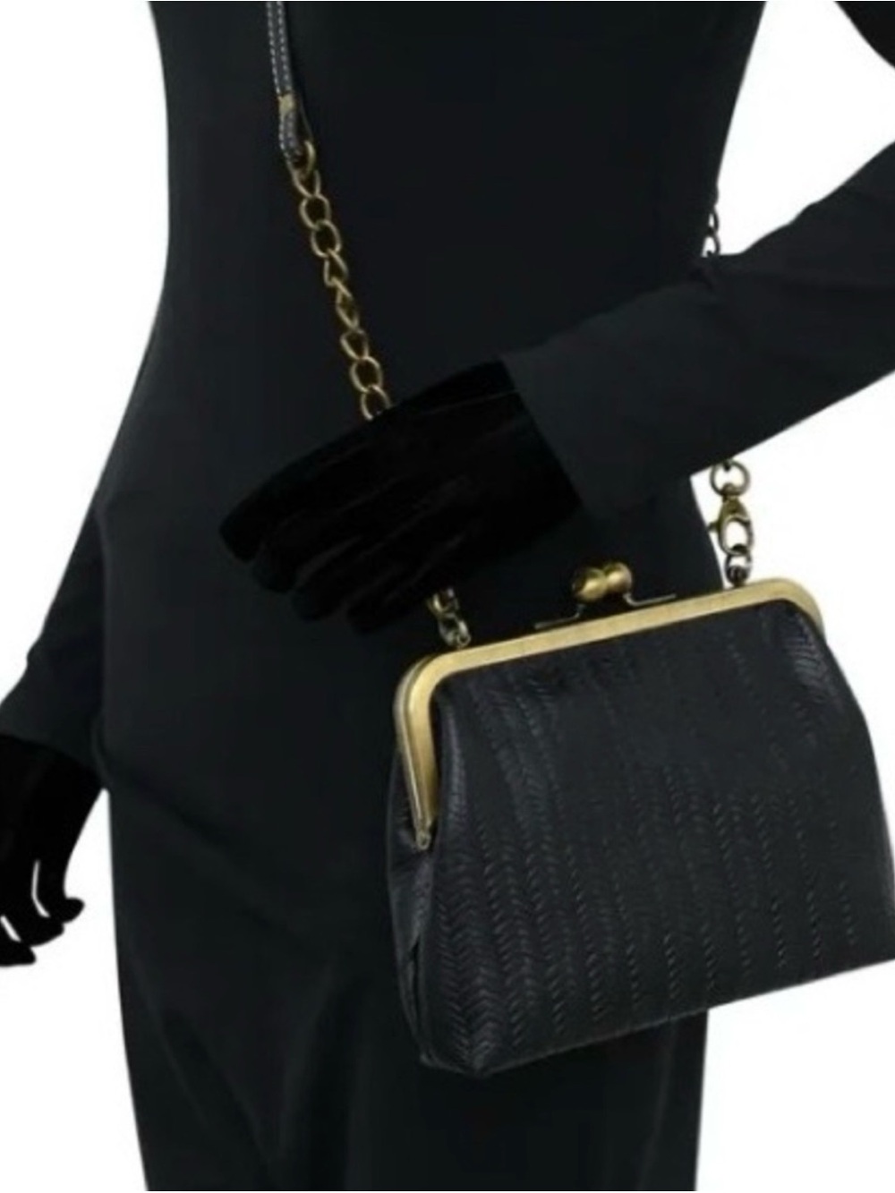 Anna by Anuschka Black Genuine Leather Bag with Woven Texture & Kiss-Lock *NWT